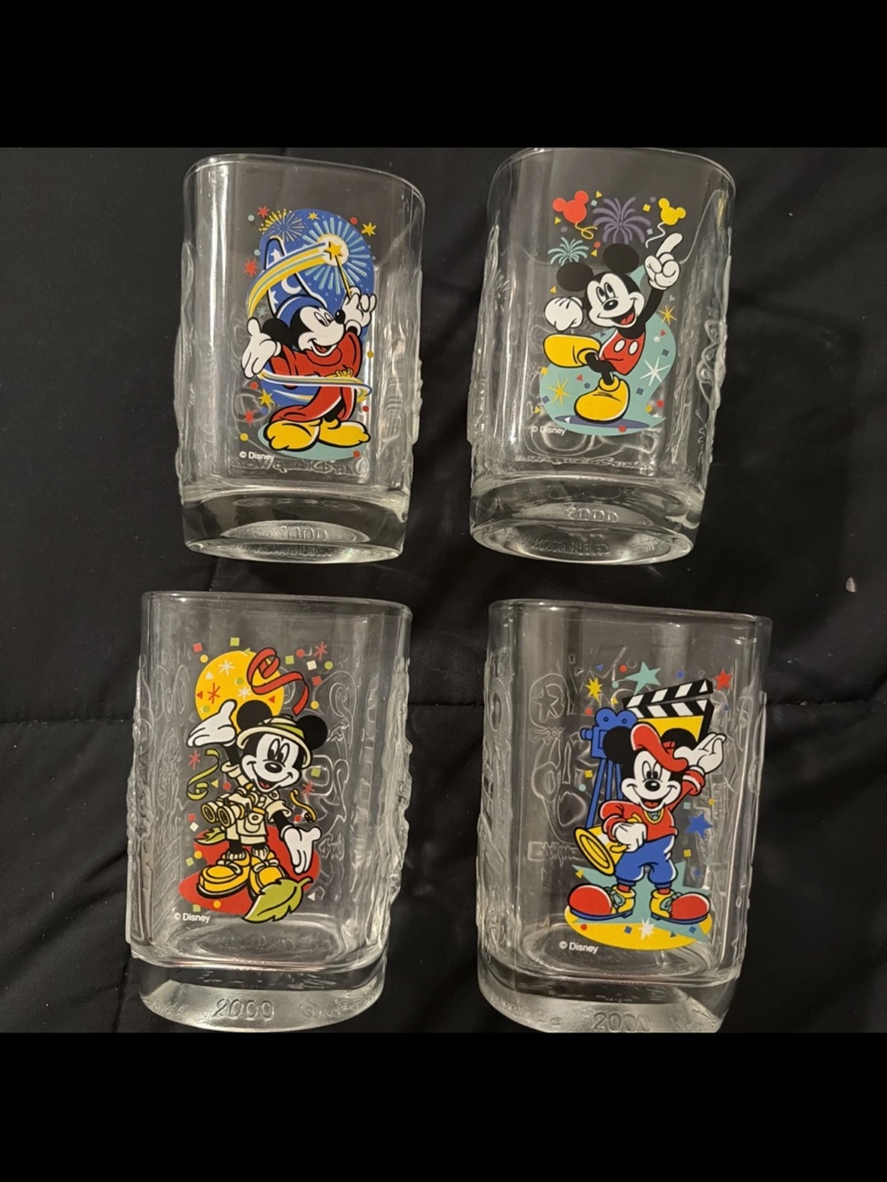 2000 McDonalds Walt Disney World Y2K Mickey Mouse Square Glasses Set of 4